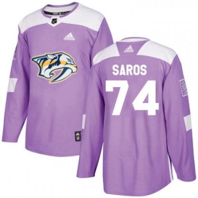 Youth Adidas Nashville Predators 74 Juuse Saros Authentic Purple Fights Cancer Practice NHL Jersey