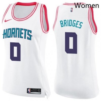 Womens Nike Charlotte Hornets 0 Miles Bridges Swingman White Pink Fashion NBA Jersey