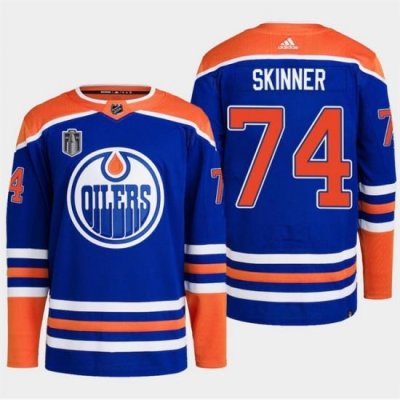 Men Edmonton Oilers 74 Stuart Skinner Royal 2024 Stanley Cup Final Patch Stitched Jersey