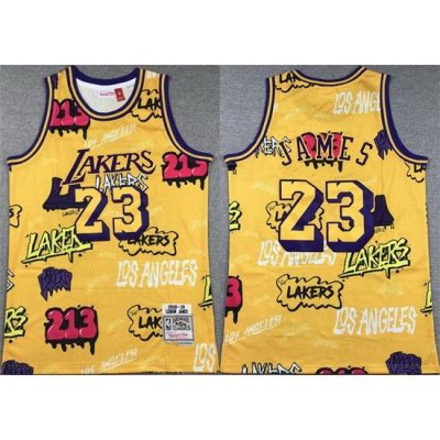 Men Los Angeles Lakers 23 LeBron James Yellow 1996 97 Throwback Basketball Jersey