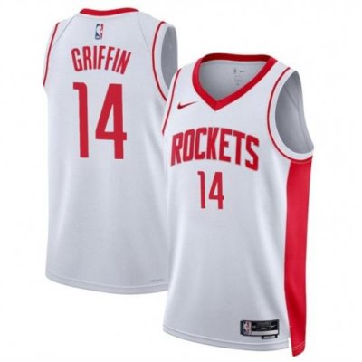 Men Houston Rockets 14 AJ Griffin White Association Edition Stitched Jersey