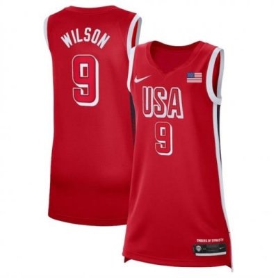 Women USA Basketball 9 A'ja Wilson Red 2024 Swingman Stitched Jersey