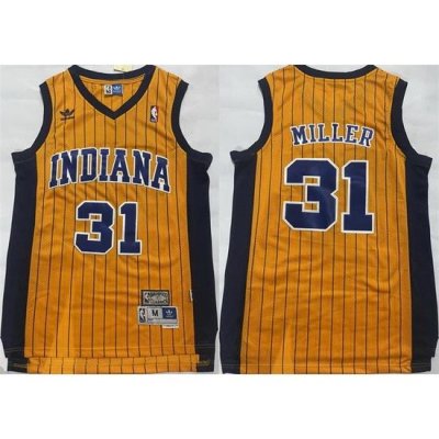 Men Indiana Pacers 31 Reggie Miller Yellow Throwback Stitched Jersey