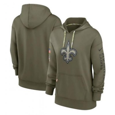 Women New Orleans Saints 2022 Olive Salute To Service Therma Performance Pullover Hoodie