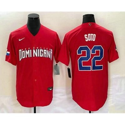 Men's Dominican Republic Baseball #22 Juan Soto 2023 Red World Classic Stitched Jersey