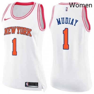 Womens Nike New York Knicks 1 Emmanuel Mudiay Swingman WhitePink Fashion NBA Jersey