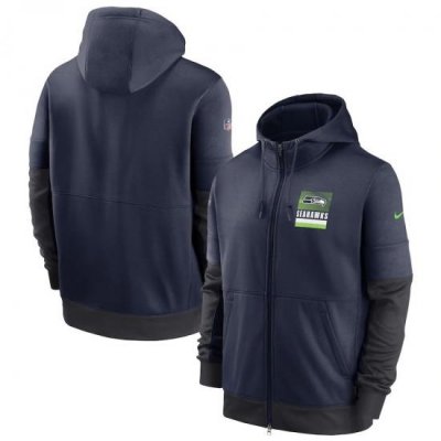 Men Seattle Seahawks Nike Sideline Impact Lockup Performance Full Zip Hoodie College Navy