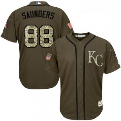 Youth Majestic Kansas City Royals 88 Michael Saunders Authentic Green Salute to Service MLB Jersey