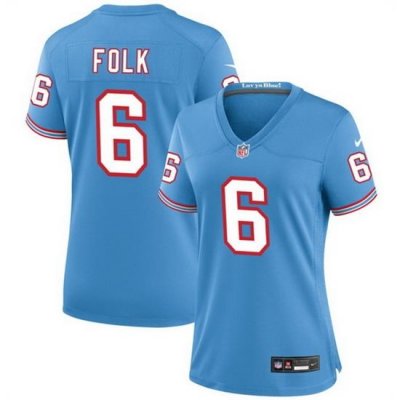 Women Tennessee Titans 6 Nick Folk Light Blue Throwback Stitched Football Jersey  Run Small