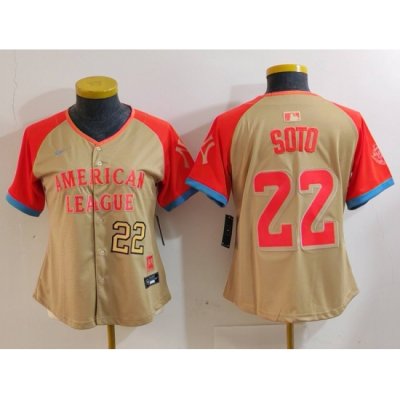 Women American League 22 Juan Soto Cream 2024 All Star Limited Stitched Baseball Jersey 9