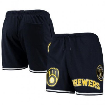 Men Milwaukee Brewers Navy Team Logo Mesh Shorts