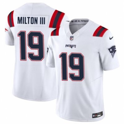 Youth New England Patriots 19 Joe Milton III White 2024 F U S E Vapor Limited Stitched Football Jersey