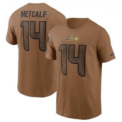 Men Seattle Seahawks 14 DK Metcalf 2023 Brown Salute To Service Name Number T Shirt