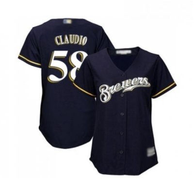 Womens Milwaukee Brewers 58 Alex Claudio Replica Navy Blue Alternate Cool Base Baseball Jersey