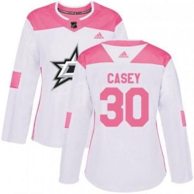 Womens Adidas Dallas Stars 30 Jon Casey Authentic WhitePink Fashion NHL Jersey