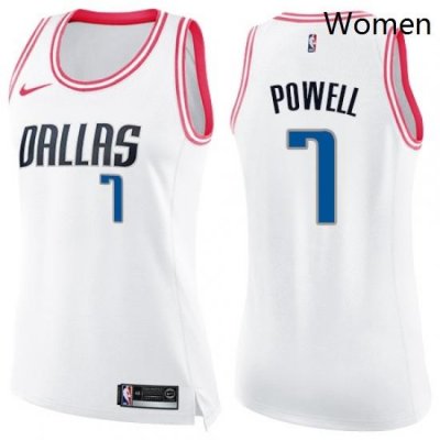 Womens Nike Dallas Mavericks 7 Dwight Powell Swingman White Pink Fashion NBA Jersey