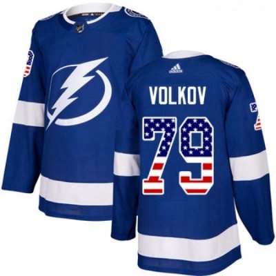 Youth Adidas Tampa Bay Lightning 79 Alexander Volkov Authentic Blue USA Flag Fashion NHL Jersey