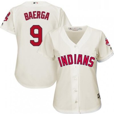 Womens Majestic Cleveland Indians 9 Carlos Baerga Replica Cream Alternate 2 Cool Base MLB Jersey