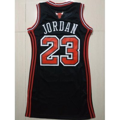 Women Chicago Bulls 23 Michael Jordan Dress Stitched Jersey Black II