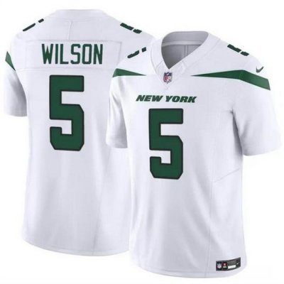 Men New York Jets 5 Garrett Wilson White 2023 F U S E Vapor Untouchable Limited Stitched Jersey