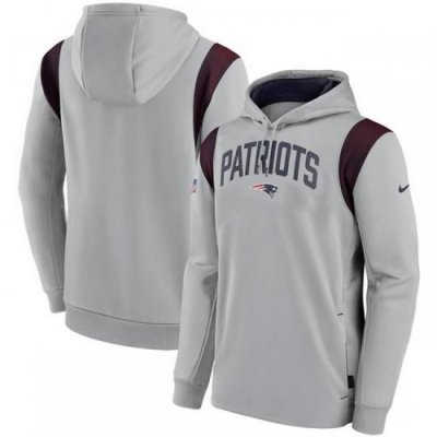 Men New England Patriots Grey Sideline Stack Performance Pullover Hoodie 001